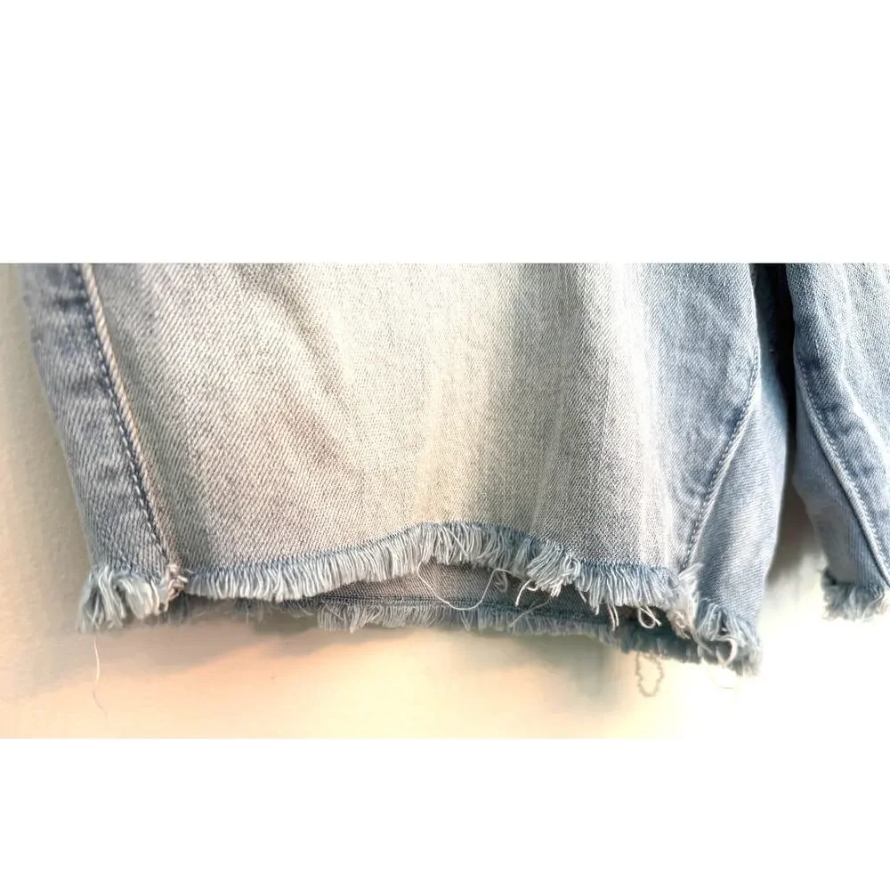 PILCRO Super High Rise Denim Bermuda Shorts Raw Hem Patch Pockets Jorts Size 26